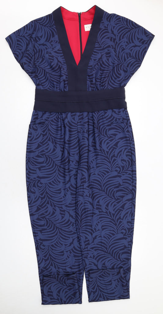 Damsel in a Dress Womens Blue Geometric Polyester Jumpsuit One-Piece Size 14 L29 in Zip