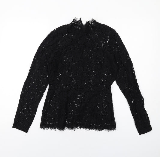 H&M Womens Black Polyester Basic Blouse Size S Mock Neck