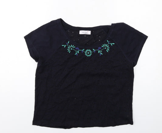 Per Una Womens Blue Cotton Basic T-Shirt Size 12 Round Neck
