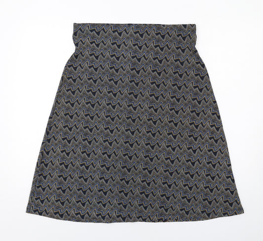Zara Womens Blue Geometric Polyester A-Line Skirt Size L