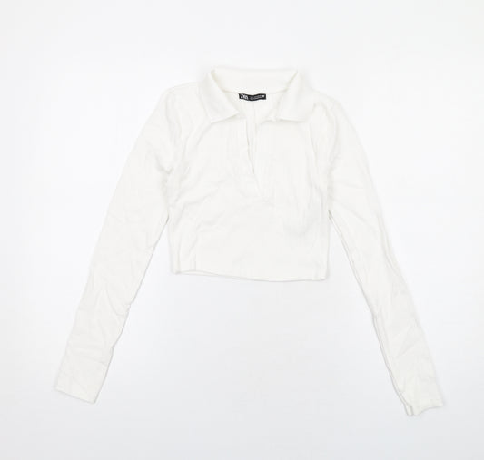 Zara Womens White Cotton Basic Blouse Size S Collared