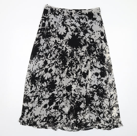 Marks and Spencer Womens Black Floral Polyester A-Line Skirt Size 14