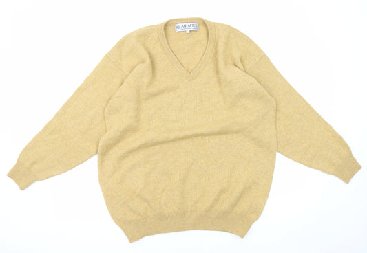 Antartex Womens Yellow V-Neck Wool Pullover Jumper Size L