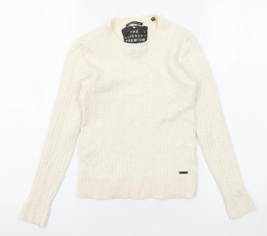 Superdry Womens Ivory Round Neck Wool Pullover Jumper Size S