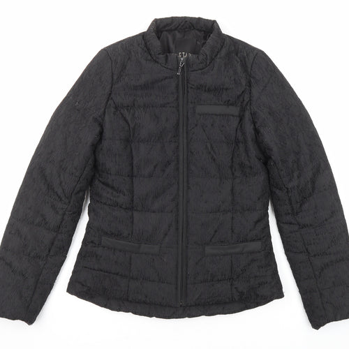 Etage Womens Black Geometric Jacket Size 6 Zip - Textured