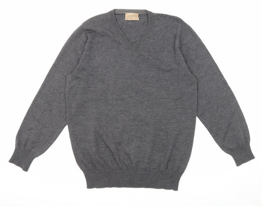 Marks and Spencer Mens Grey V-Neck Wool Pullover Jumper Size L Long Sleeve