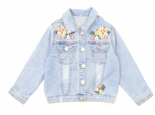 George Girls Blue Floral Jacket Size 3-4 Years Button
