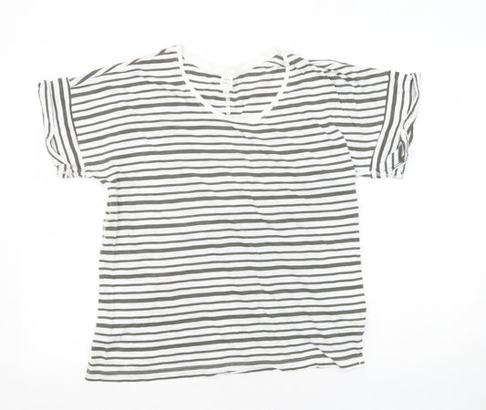 John Lewis Womens Grey Striped Cotton Basic T-Shirt Size 12 Round Neck