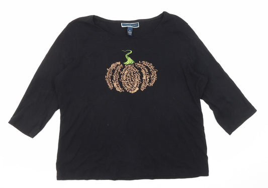 Karen Scott Womens Black Cotton Basic T-Shirt Size XL Round Neck - Pumpkin