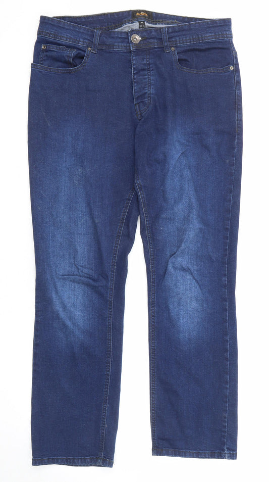 Enzo Mens Blue Cotton Straight Jeans Size 32 in L29 in Regular Zip
