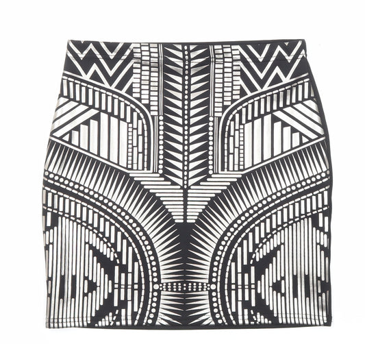 Miss Selfridge Womens Black Geometric Polyester Bandage Skirt Size 10