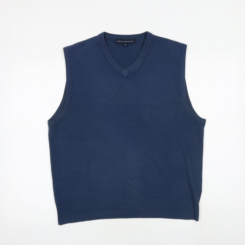 French Connection Mens Blue V-Neck Acrylic Vest Jumper Size XL Sleeveless