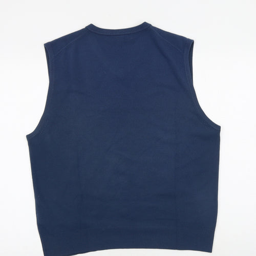 French Connection Mens Blue V-Neck Acrylic Vest Jumper Size XL Sleeveless