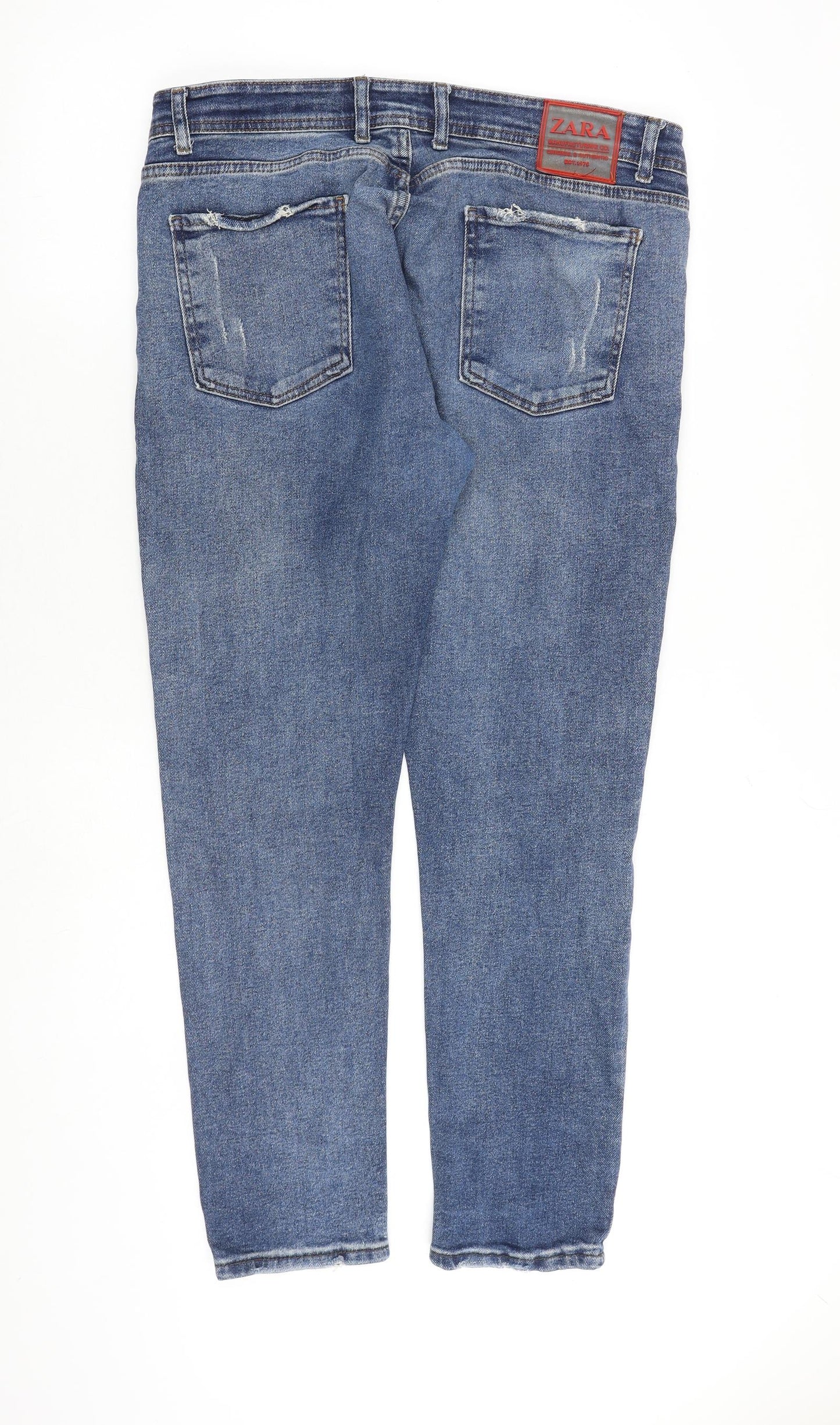 Zara Mens Blue Cotton Tapered Jeans Size 36 in L29 in Regular Zip
