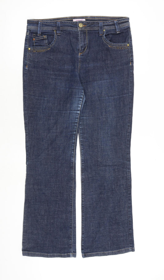 Per Una Womens Blue Cotton Bootcut Jeans Size 14 L29 in Regular Zip