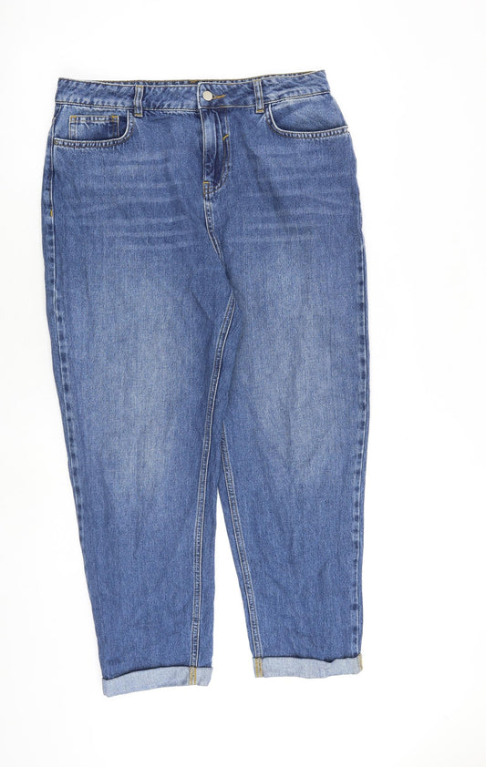 Sosandar Womens Blue Cotton Mom Jeans Size 14 L26 in Regular Zip