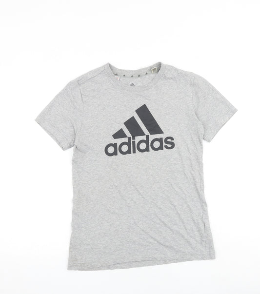 adidas Boys Grey Cotton Pullover T-Shirt Size 13-14 Years Round Neck Pullover
