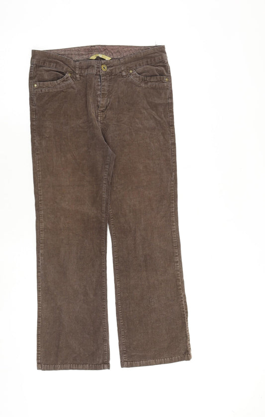 TU Womens Brown Cotton Trousers Size 10 L26 in Regular Zip