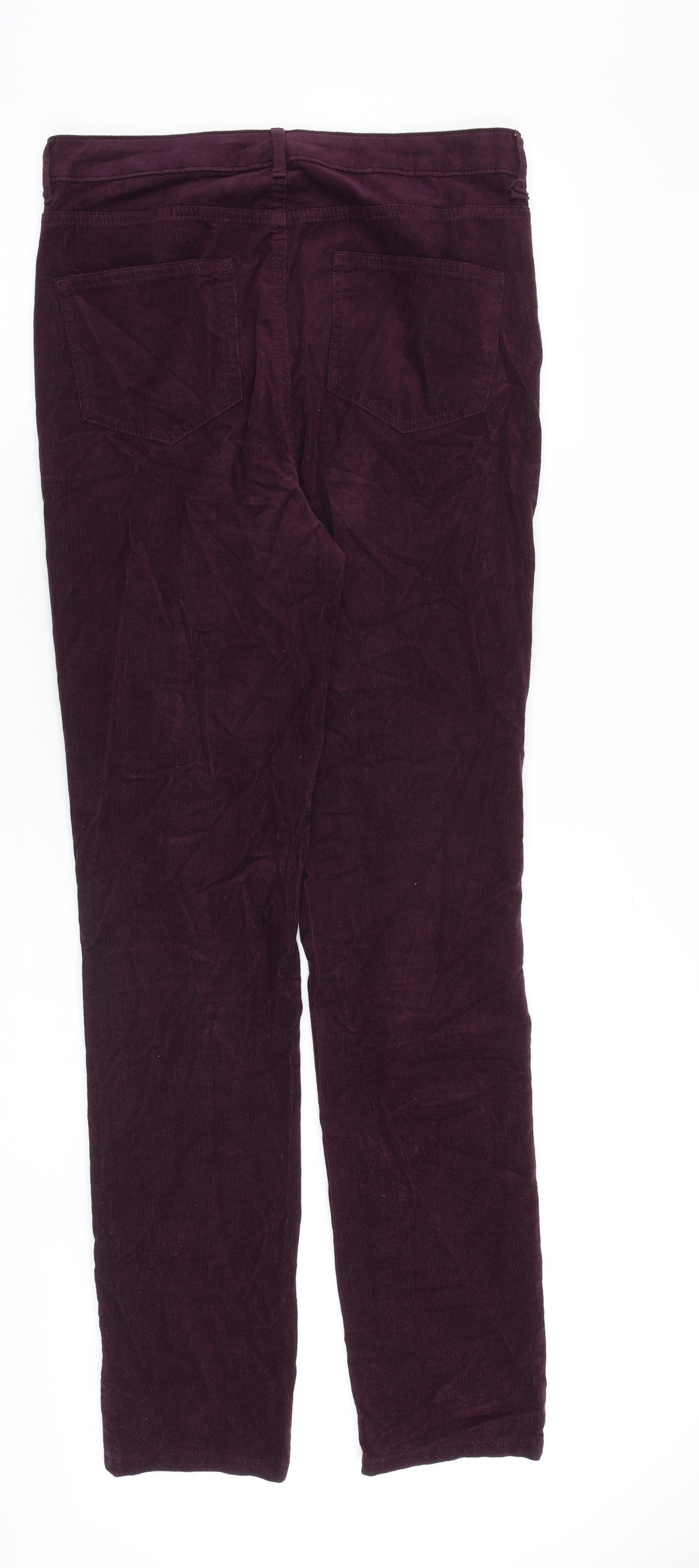Marks and Spencer Womens Purple Cotton Trousers Size 12 L30 in Regular Zip