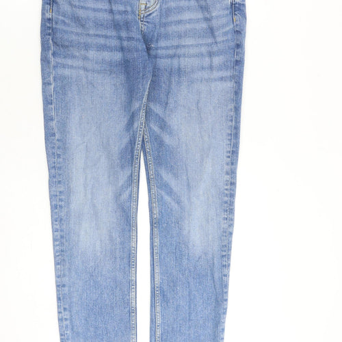Zara Mens Blue Cotton Straight Jeans Size 30 in L31 in Slim Zip