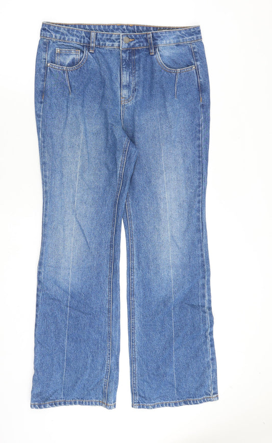 TU Womens Blue Cotton Straight Jeans Size 14 L31 in Regular Zip