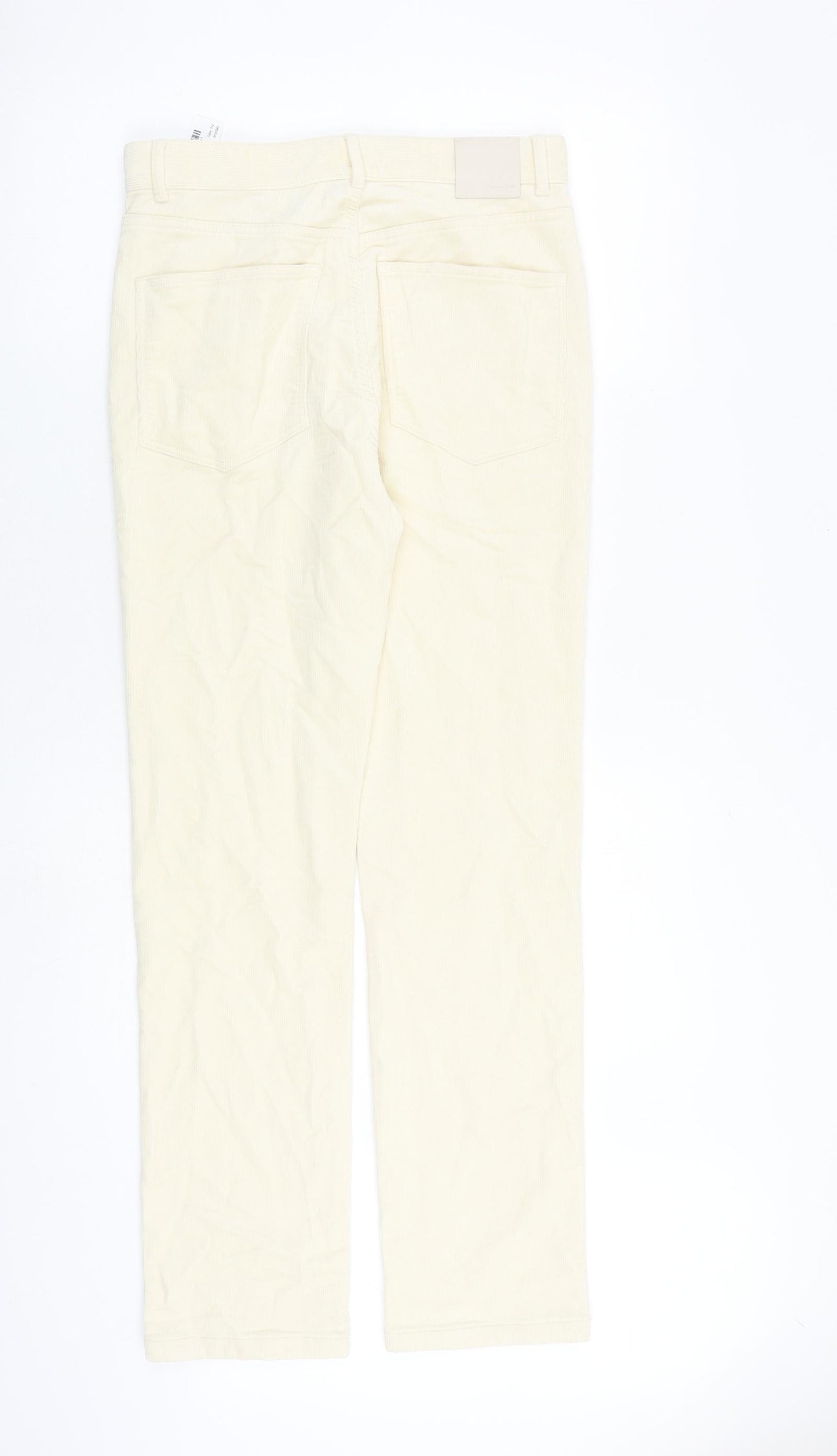 Massimo Dutti Womens Ivory Cotton Trousers Size 10 L30 in Regular Zip