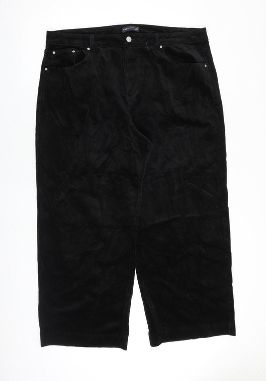 Marks and Spencer Womens Black Cotton Trousers Size 22 L29 in Regular Zip