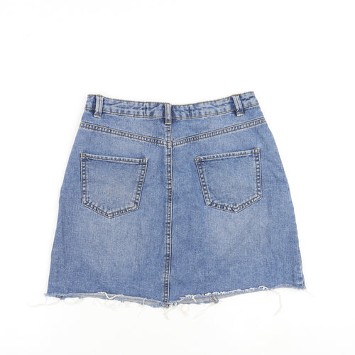 Denim & Co. Womens Blue Cotton A-Line Skirt Size 8 Zip