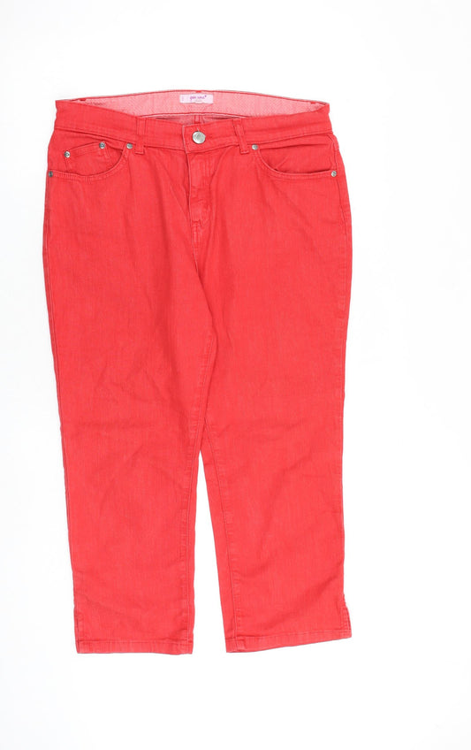 Per Una Womens Red Cotton Skinny Jeans Size 14 L23 in Regular Zip