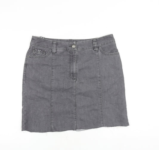 Per Una Womens Grey Cotton A-Line Skirt Size 14 Zip