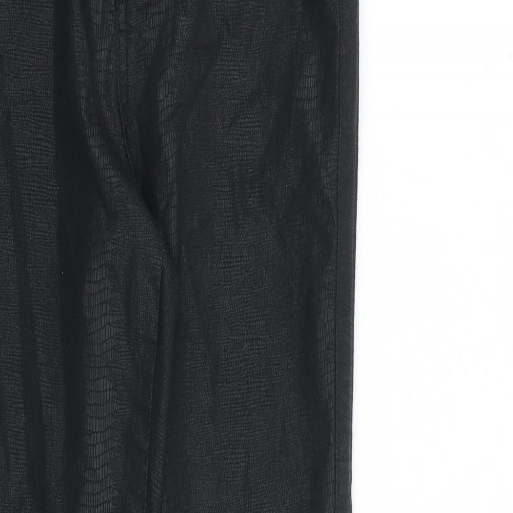 F&F Womens Black Cotton Trousers Size 8 L28 in Regular Zip - Snake Skin Texture