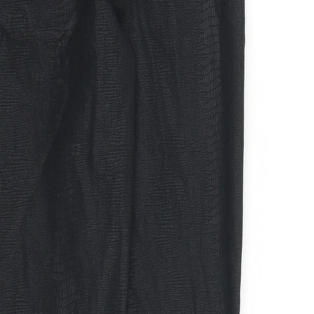 F&F Womens Black Cotton Trousers Size 8 L28 in Regular Zip - Snake Skin Texture