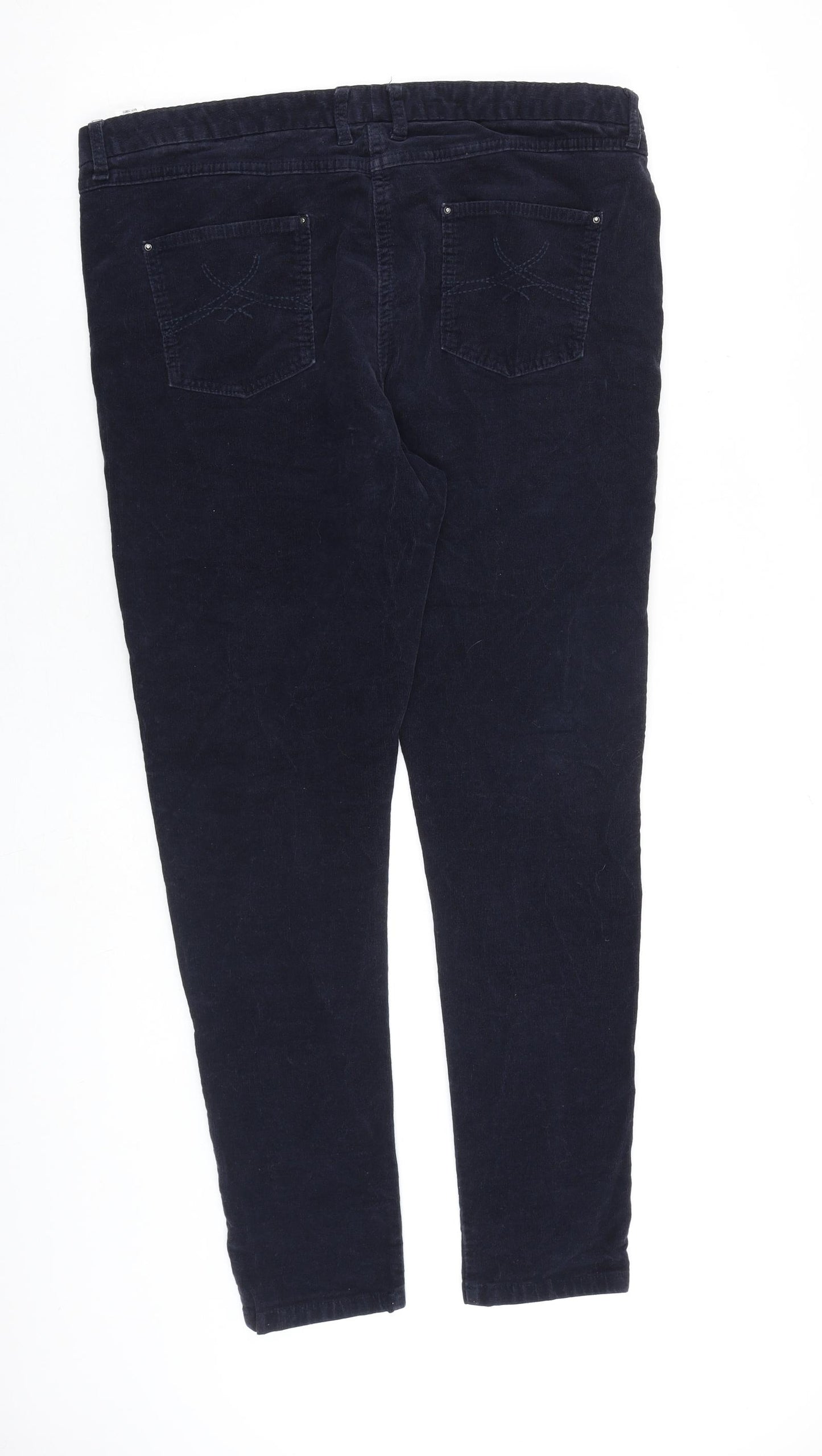 Marks and Spencer Womens Blue Cotton Trousers Size 16 L29 in Regular Zip