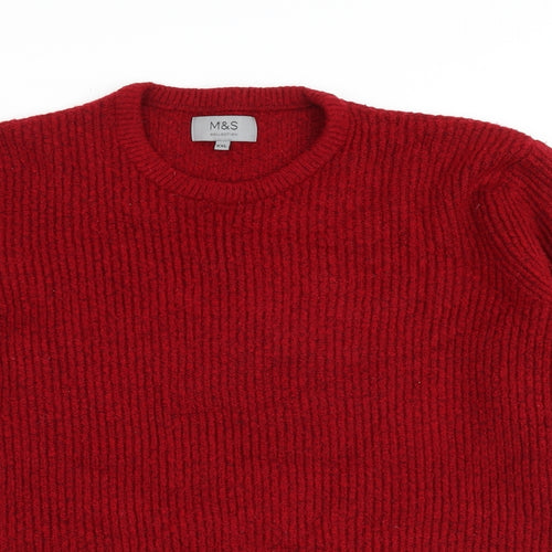 Marks and Spencer Mens Red Round Neck Acrylic Pullover Jumper Size 2XL Long Sleeve