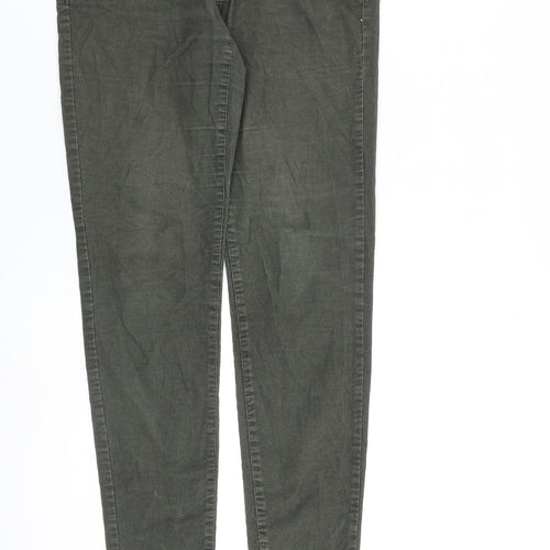 H&M Womens Green Cotton Trousers Size 8 L30 in Regular Zip