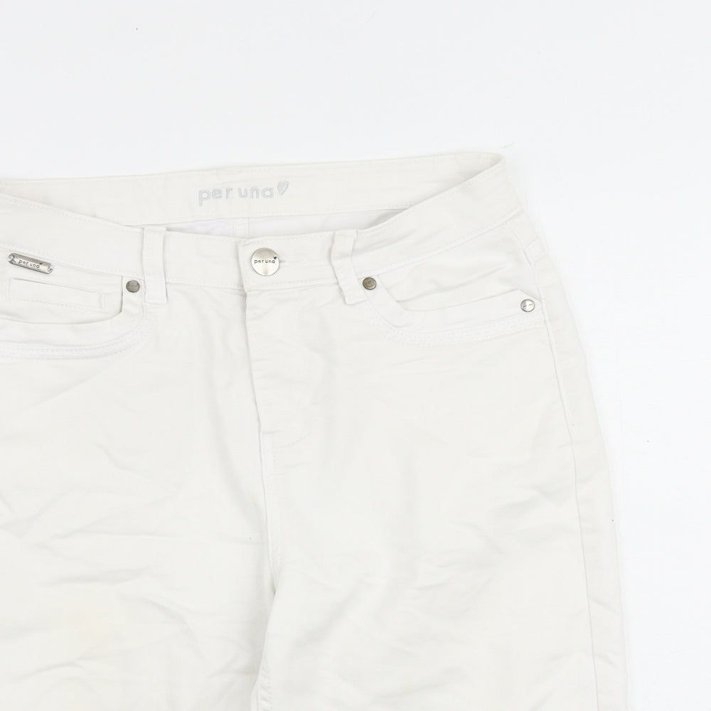 Per Una Womens White Cotton Skimmer Shorts Size 10 L11 in Regular Zip