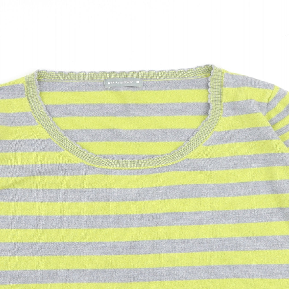 Per Una Womens Multicoloured Round Neck Striped Acrylic Pullover Jumper Size 18
