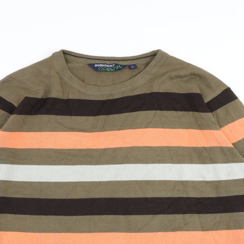 Dissident Mens Multicoloured Round Neck Striped Acrylic Pullover Jumper Size L Long Sleeve