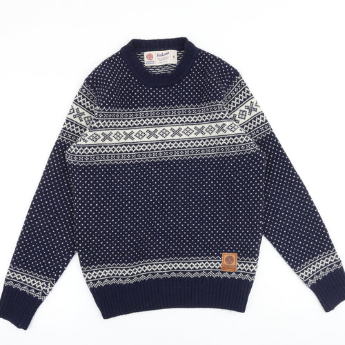 Franklin & Marshall Mens Blue Round Neck Fair Isle Wool Pullover Jumper Size M Long Sleeve