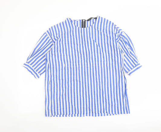 Zara Womens Blue Striped Polyester Basic Blouse Size S Crew Neck