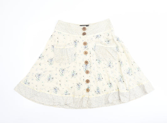 VERO MODA Womens Beige Floral Cotton Swing Skirt Size 8 Zip
