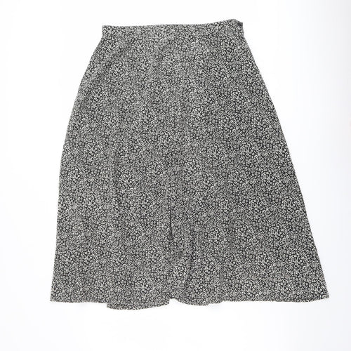 Jennifer Moore Womens Black Floral Polyester Swing Skirt Size 16 Zip