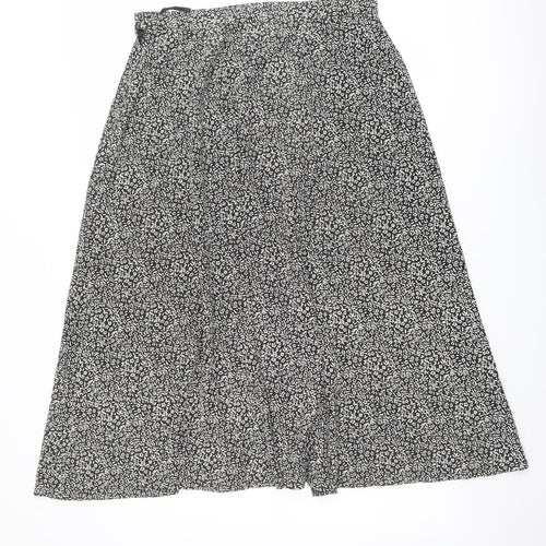 Jennifer Moore Womens Black Floral Polyester Swing Skirt Size 16 Zip