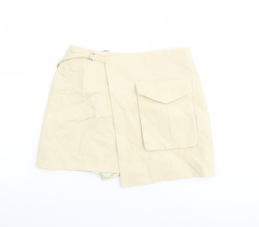 Zara Womens Beige Cotton Wrap Shorts Size S L3 in Regular Zip - Skort
