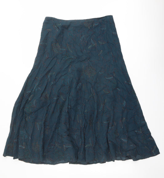 Monsoon Womens Green Geometric Cotton Swing Skirt Size 12 Zip