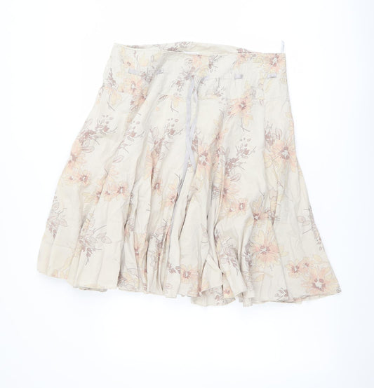 Marks and Spencer Womens Beige Floral Cotton Swing Skirt Size 14 Zip