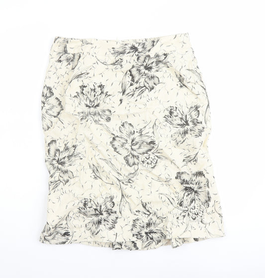 Max Mara Womens Beige Floral Linen A-Line Skirt Size 10 Zip