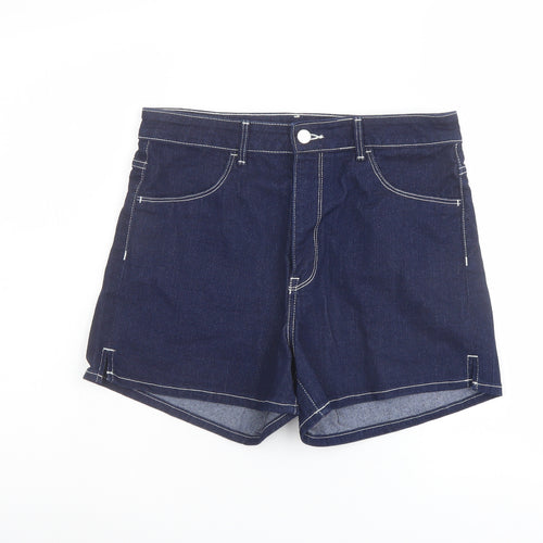 H&M Womens Blue Cotton Boyfriend Shorts Size 12 L3 in Regular Button