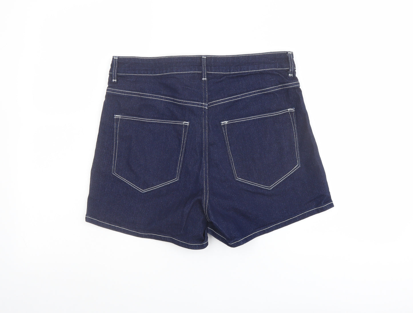 H&M Womens Blue Cotton Boyfriend Shorts Size 12 L3 in Regular Button