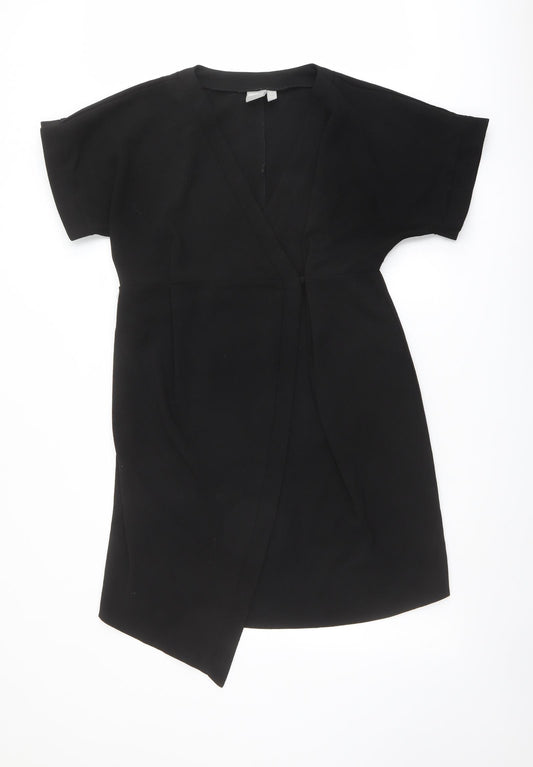 ASOS Womens Black Polyester Wrap Dress Size 12 V-Neck Button
